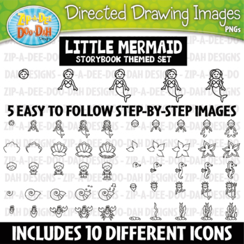 Preview of Little Mermaid Storybook Directed Drawing Images Clipart Set