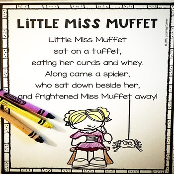 Preview of Little Miss Muffet Nursery Rhyme Poetry Notebook Black and White