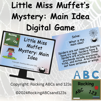 Preview of Little Miss Muffet's Main Idea Mystery Reading Comprehension Digital Game