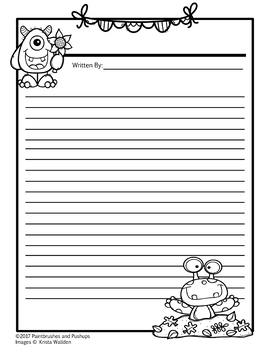 Preview of Little Monsters Writing Sheet Blank Template with lines