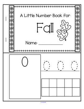 Preview of Little Number Book for Fall  0-10 - Counting Tracing Recognition 10-Frames