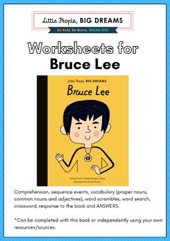 Preview of BRUCE LEE, Little People, Big Dreams – BRUCE LEE book, Worksheets for students