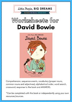 Preview of DAVID BOWIE, Little People, Big Dreams – DAVID BOWIE book, Worksheets