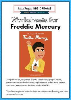 Preview of FREDDIE MERCURY, Little People, Big Dreams – FREDDIE MERCURY book, Worksheets