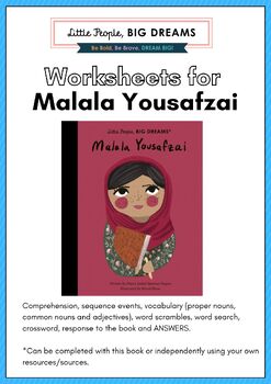 Preview of MALALA YOUSAFZAI, Little People, Big Dreams – MALALA YOUSAFZAI book, Worksheets