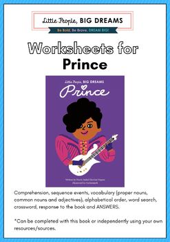 Preview of PRINCE, Little People, Big Dreams – PRINCE book, Worksheets for students