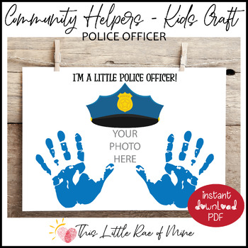 Preview of Little Police Officer - Police Dept - handprint Art - photo Keepsake - Printable