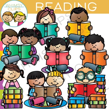 Preview of Kids Reading Books Clip Art