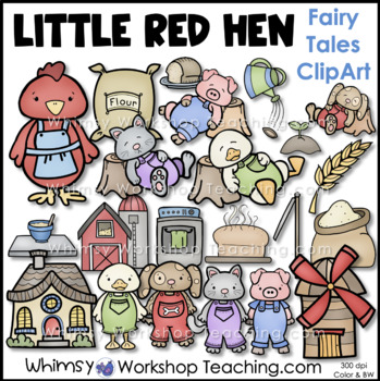 Preview of Little Red Hen Fairy Tale Clip Art Images Color Black White