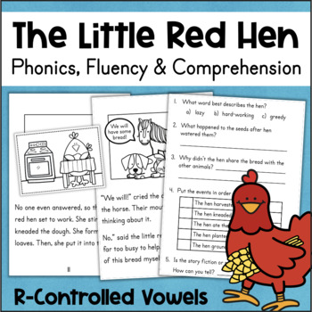 Preview of R Controlled Decodable Reader Little Red Hen Activities Bossy R Worksheets