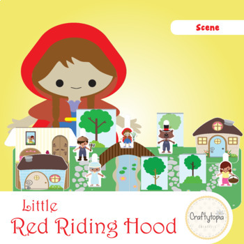 Preview of Little Red Riding Hood 3D Houses Scene - Puppets - Wolf, Grandmother
