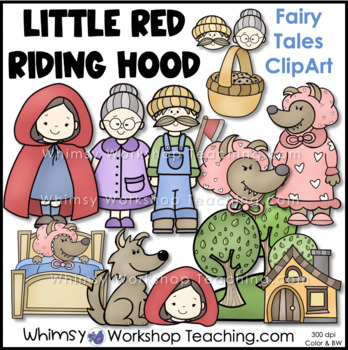 Preview of Little Red Riding Hood Fairy Tale Clip Art Images Color Black White