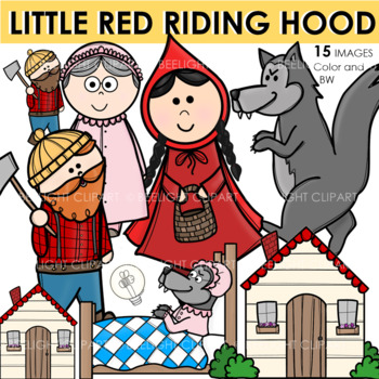 Preview of Little Red Riding Hood Folktale/Fairy Tale Clipart Set: BW Images Included