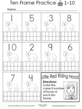 Preview of Little Red Riding Hood Ten Frame Practice