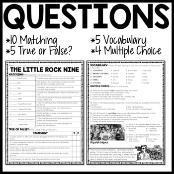 Little Rock Nine Civil Rights Reading Comprehension Worksheet School Integration