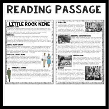 Little Rock Nine Reading Comprehension Worksheet Integration Civil Rights