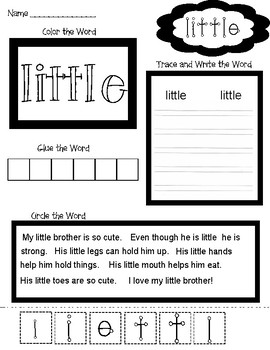 Little Sight Word Worksheet by Mrs Gayles Garage | TpT
