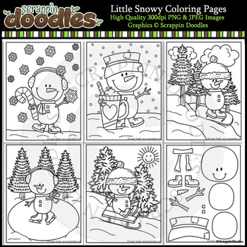 Little Snowy Coloring Pages by Scrappin Doodles | TPT