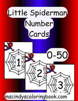 Preview of Little Spiderman Number Cards 0-50 Flash Cards