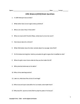 Preview of Little Women Movie Questions with ANSWERS | MOVIE GUIDE Worksheet (2019 version)