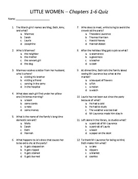 Preview of Little Women Quizzes - Chapters 1-41 with Answer Key