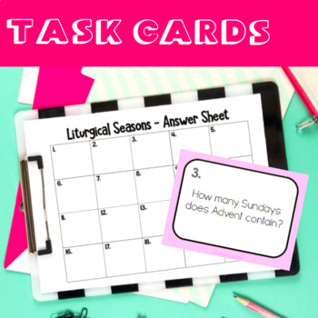 Preview of Liturgical Seasons Task Cards & Answers