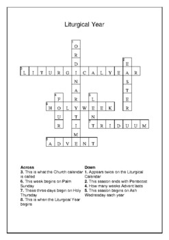 Liturgical Year Church Calendar Crossword Puzzle and Word Search Bell