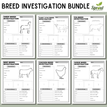 Preview of Livestock Breeds Investigation Worksheet Bundle