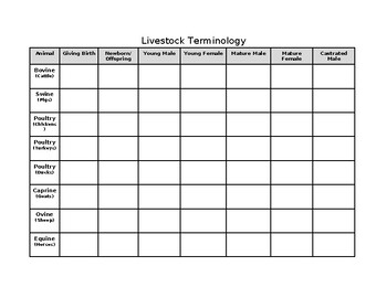 Preview of Livestock Terminology Chart