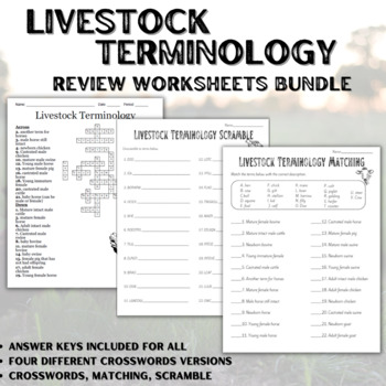Preview of Livestock Terminology Review Worksheets Bundle