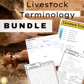 Preview of Livestock Vocabulary Puzzles: Agriculture Classroom Activity Terminology BUNDLE