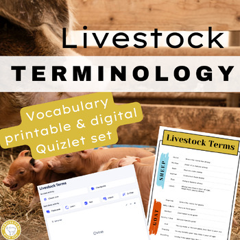 Preview of Printable Livestock Terminology Vocabulary List & Digital Quizlet Flashcard Set