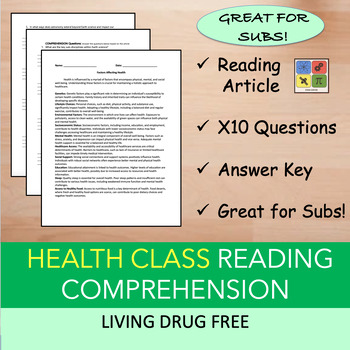 Preview of Living Drug Free - Reading Passage and x 10 Questions (EDITABLE)