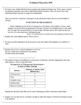 Living Environment Regents Question Set 4 Evolution | TpT