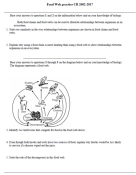 Living Environment Regents Question Set 7 Ecology | TpT