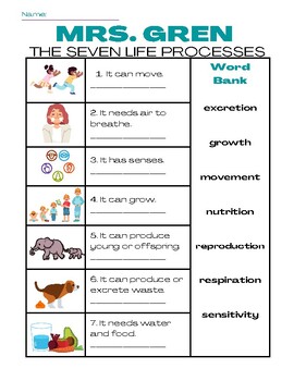 Living Non Living Things Mrs Grenthe Seven Life Processes Of Living Things Ws - 