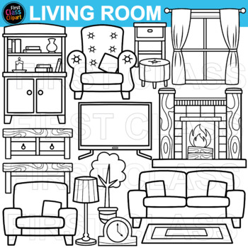 living room clipart black and white