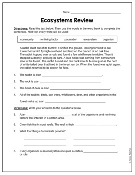 Ecosystem study guide worksheets answers