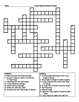 Living Thing Crossword by H and H Creations TPT