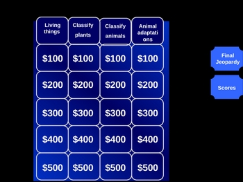 Preview of Living Things Classification Jeopardy Style Power Point Review Game