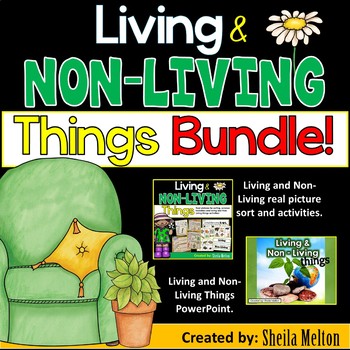 Preview of Living and Non-Living Things BUNDLE PACK PowerPoint, Sorting Cards, Activities