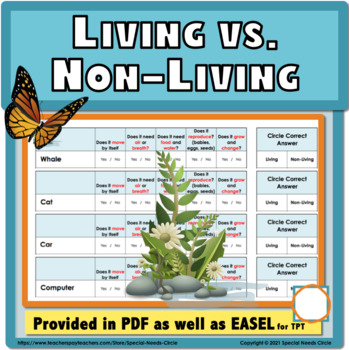 Preview of Living and Non-Living Things Graphic Organizer and Worksheets_Life Science