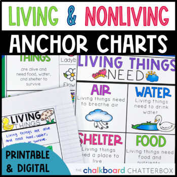 Preview of Living and Nonliving Things Anchor Charts | Kindergarten and First