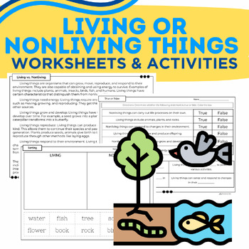 Preview of Living and Nonliving Things {Reading Passages, Worksheets, Sorting Activity}