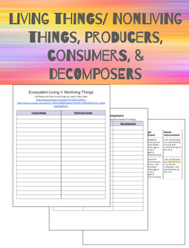 Preview of Living v nonliving things/Producers/Consumers/Decomposers Graphic organizers