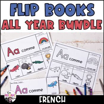 Preview of French Flip Books Literacy Centre Kindergarten and Grade 1 ALL YEAR Bundle