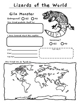 Lizards of the World Worksheets by Mommy Evolution | TPT