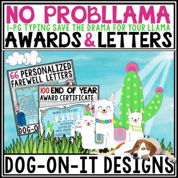 Preview of Llama Award Certificates End of Year Student Parent Letters Editable Bundle