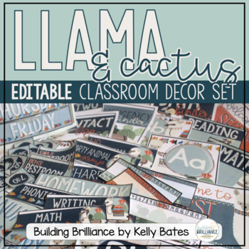 Preview of Llama & Cactus Classroom Decor Set (EDITABLE!)