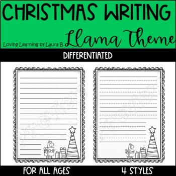 Preview of Llama Christmas Differentiated Writing Paper Printable and Digital